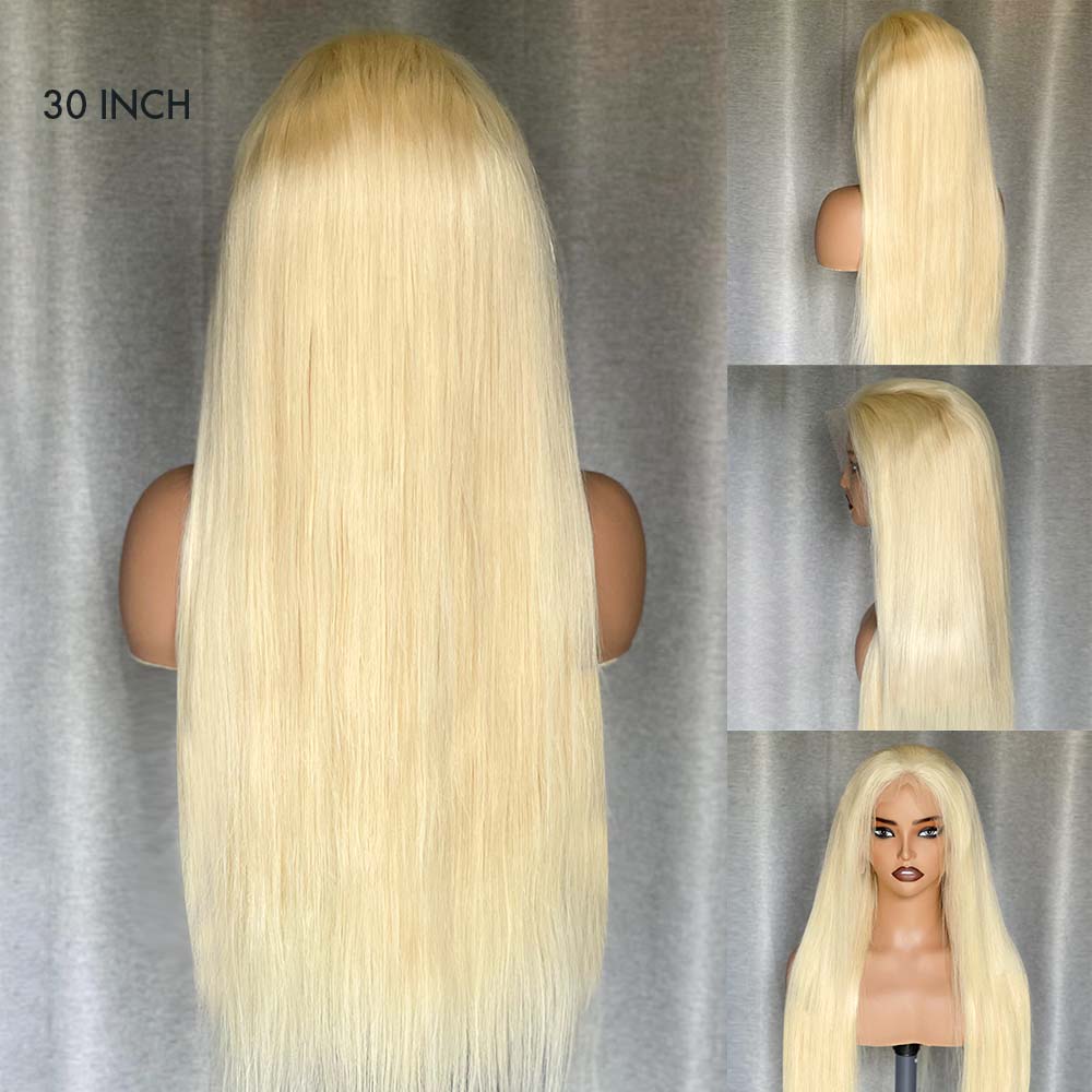 M Hair 200% Density 613# Blonde Wig Silky Straight 13x6 HD Lace Full Frontal Wig 100% Human Hair