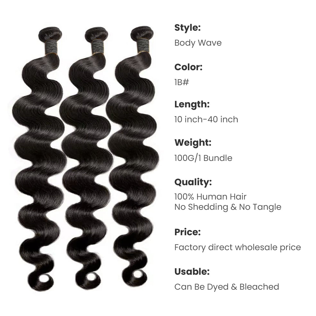 M Hair Body Wave 3 Pieces Raw Human Hair Bundles