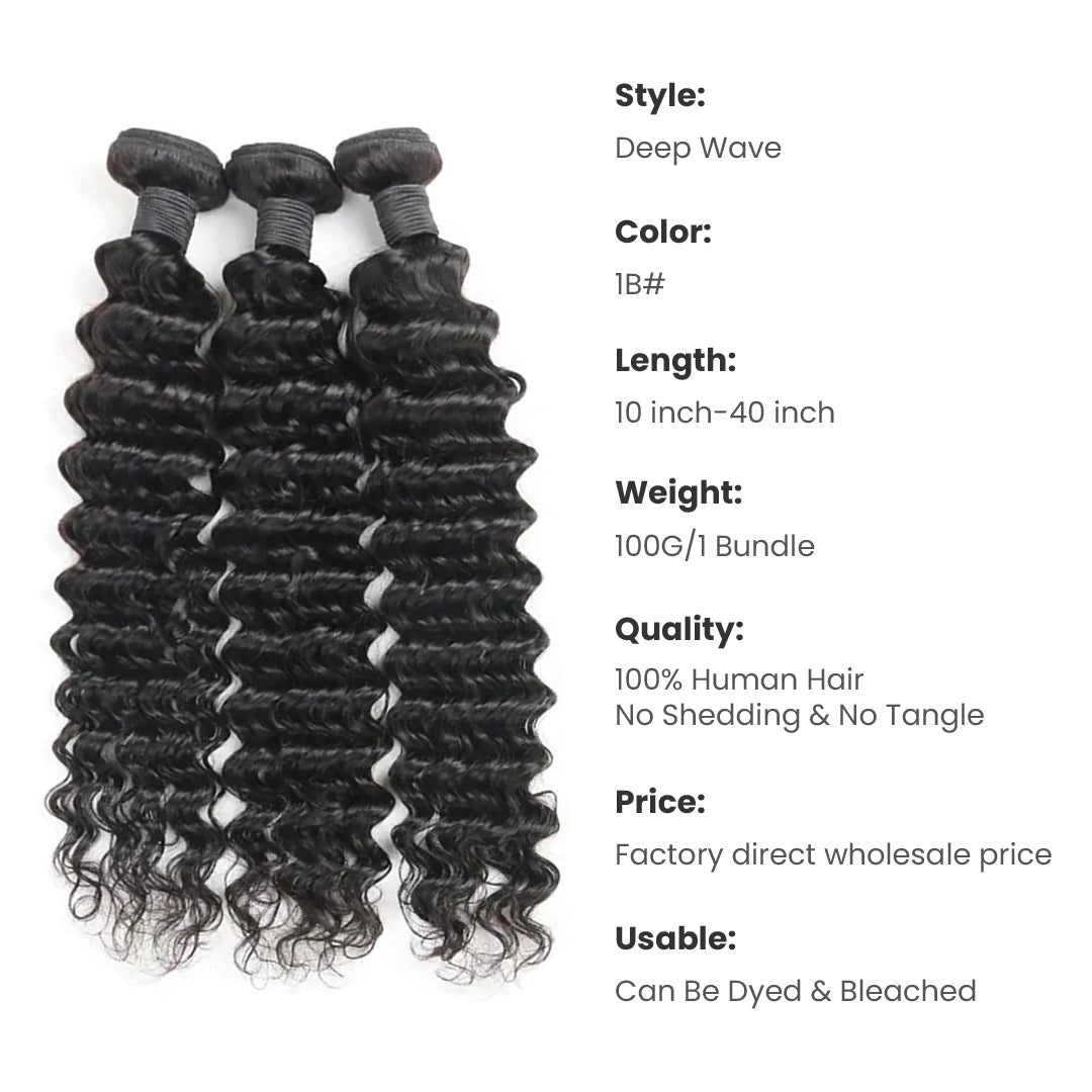 M Hair Deep Wave 3 Pieces Raw Human Hair Bundles