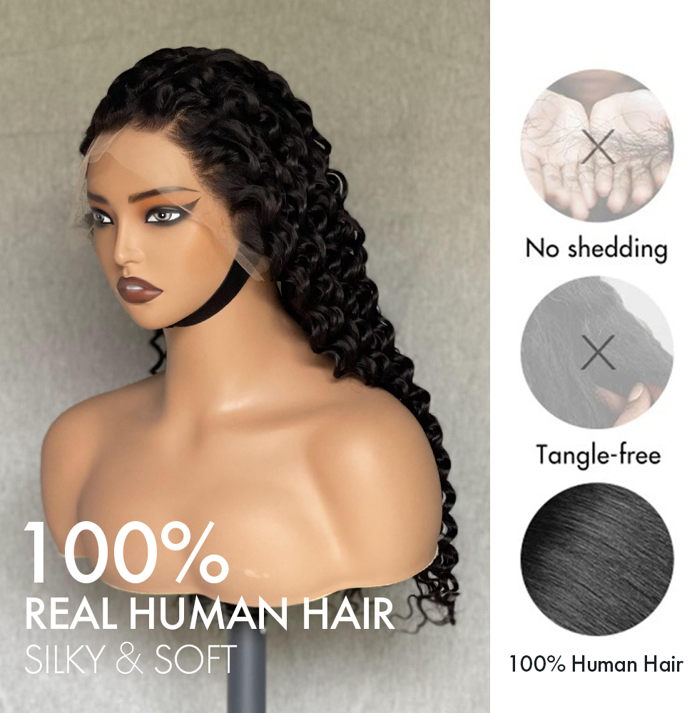 M Hair 200% Density Silky Deep Wave 13x4 HD Lace Full Frontal Wig 100% Human Hair