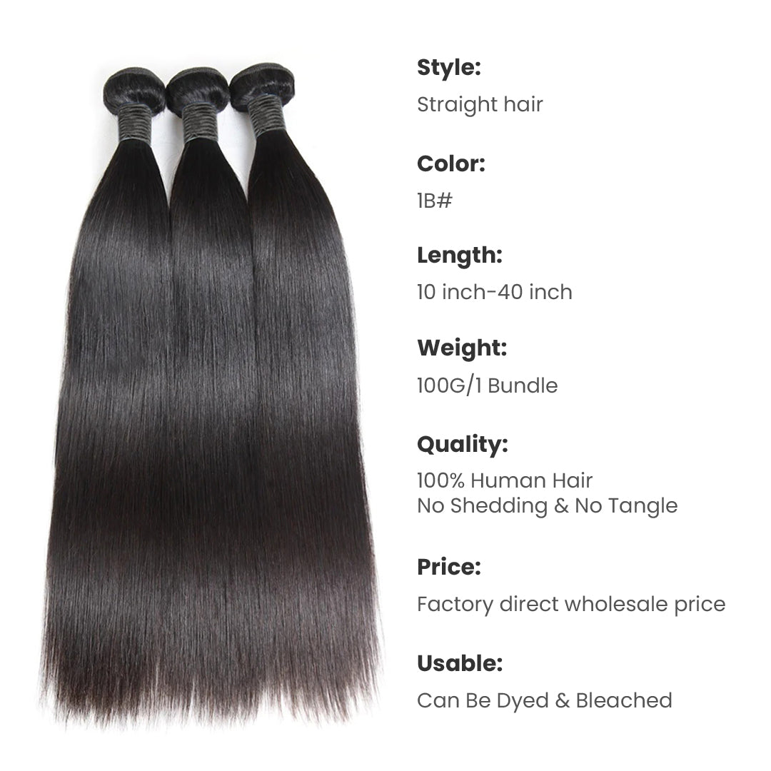 M Hair Straight 3 Pieces Raw Human Hair Bundles