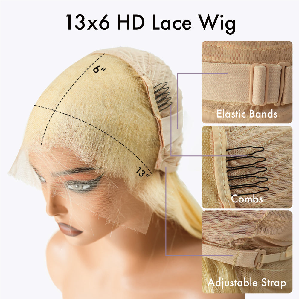 M Hair 200% Density 613# Blonde Wig Silky Straight 13x6 HD Lace Full Frontal Wig 100% Human Hair