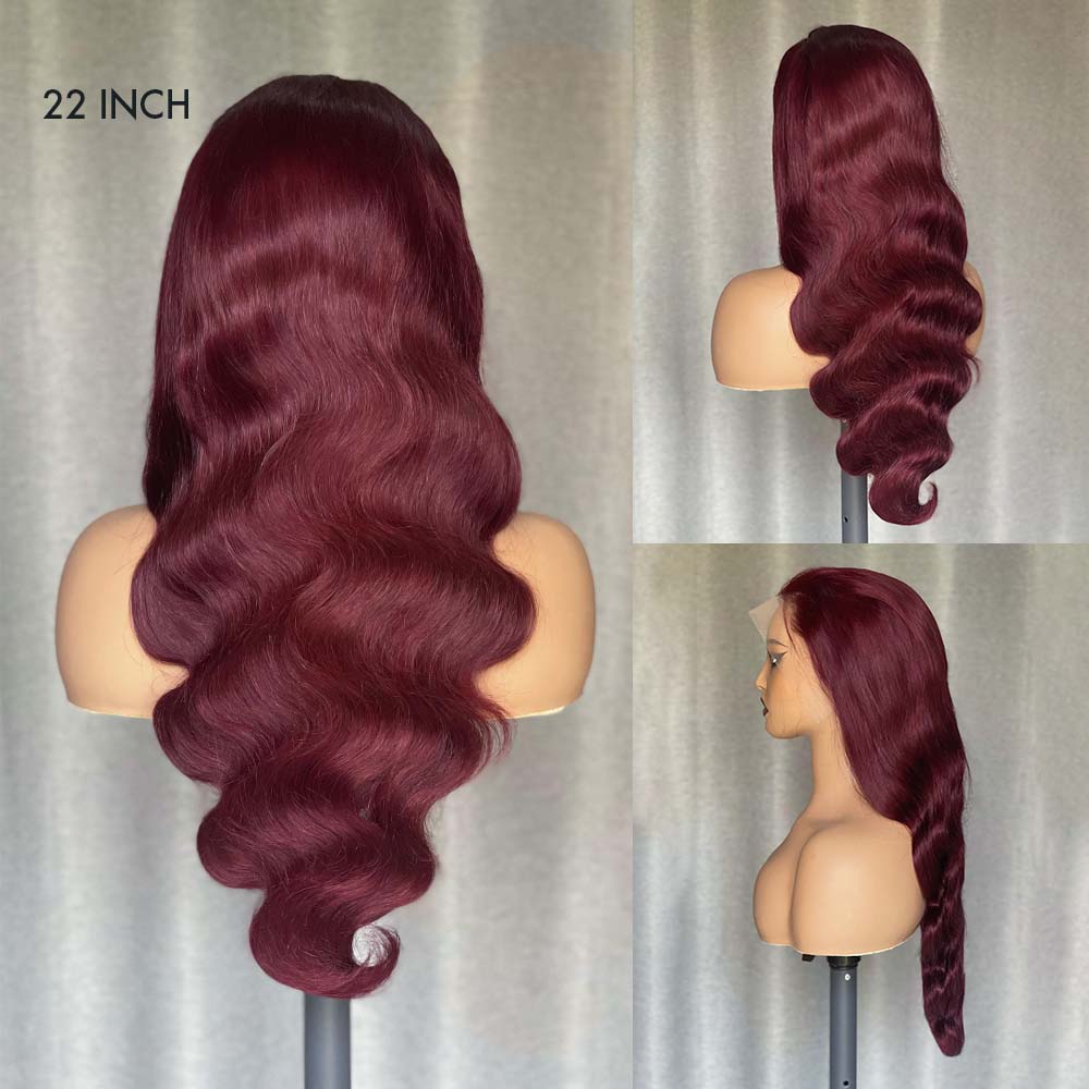 M Hair 200% Density 99J# Burgundy Color Wig Body Wave 13x4 Transparent Lace Full Frontal Wig