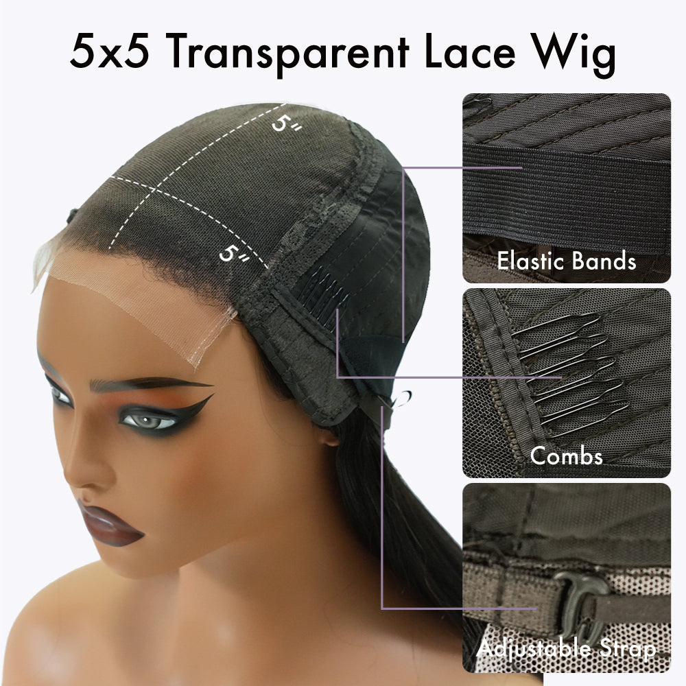 M Hair 200% Density Silky Loose wave 5x5 Transparent Lace Full Frontal Wig 100% Human Hair