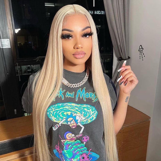 M Hair 200% Density 613# Blonde Wig Silky Straight 13x6 HD Lace Full Frontal Wig 100% Human Hair