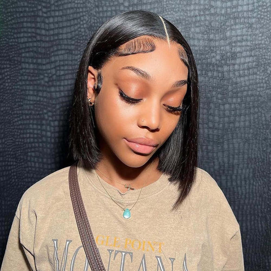 M Hair 200% Density 13x6 HD Lace Frontal Silky Straight Bob Wig 100% Human Hair