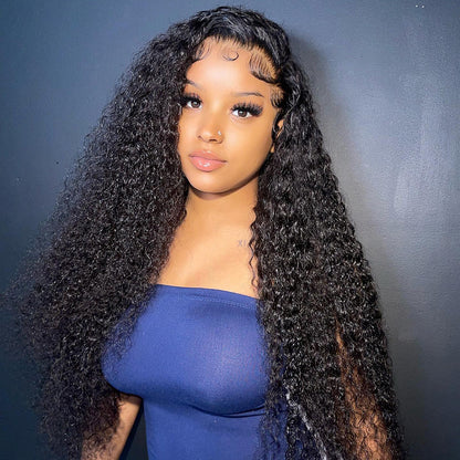 M Hair 200% Density Silky Kinky Curly 13x4 HD  / Transparent Lace Full Frontal Wig 100% Human Hair