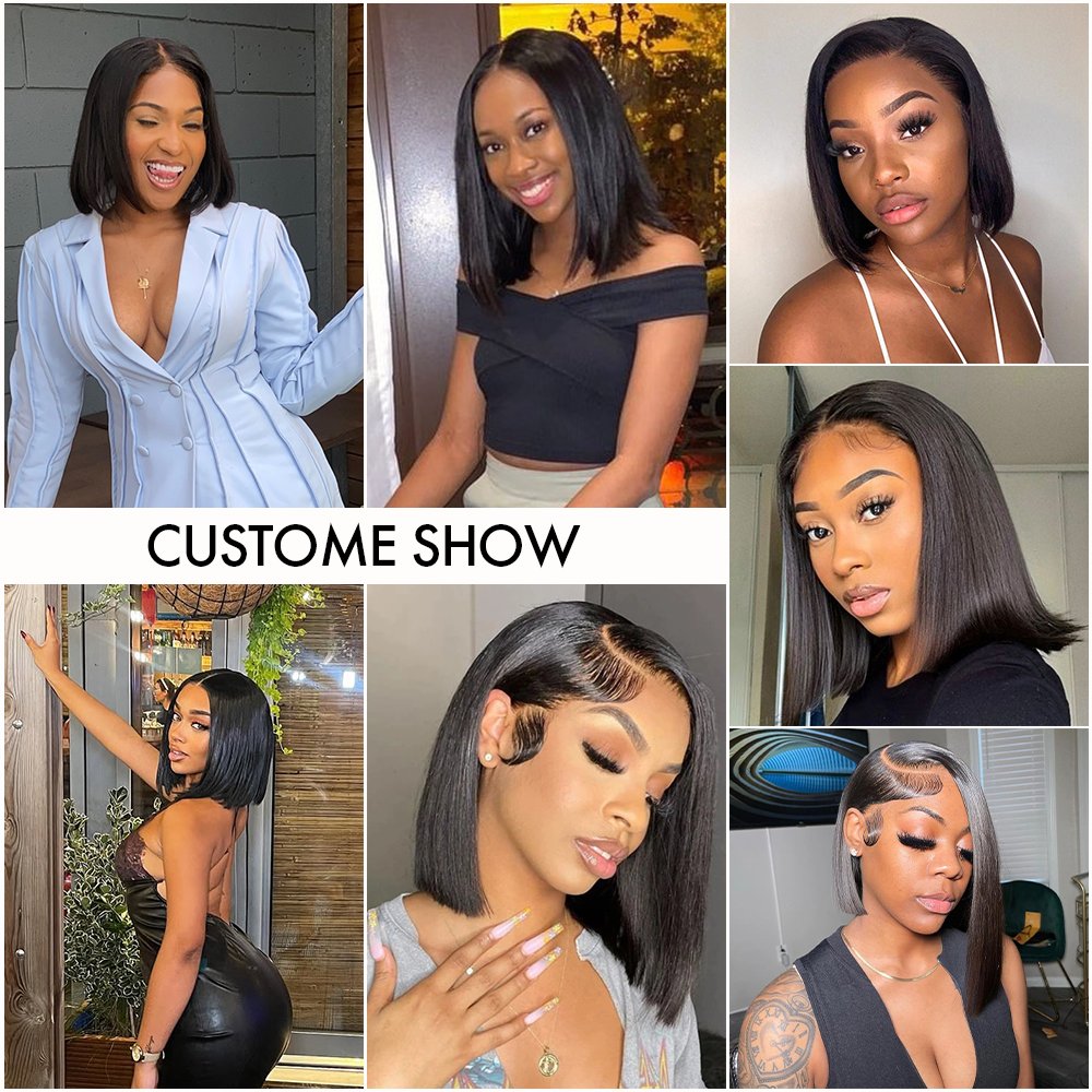 M Hair 200% Density 13x6 HD Lace Frontal Silky Straight Bob Wig 100% Human Hair