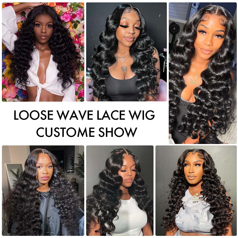 M Hair 200% Density Silky Loose wave 5x5 Transparent Lace Full Frontal Wig 100% Human Hair