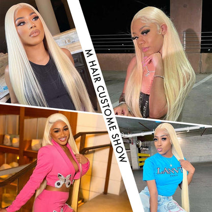 M Hair 200% Density 613# Blonde Wig Silky Straight 13x6 HD Lace Full Frontal Wig 100% Human Hair
