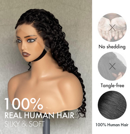 M Hair 200% Density Silky Deep Wave 13x4 HD Lace Full Frontal Wig 100% Human Hair