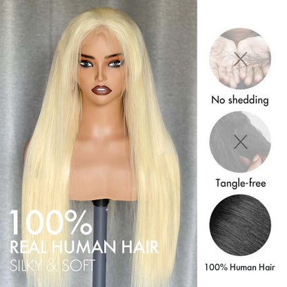 M Hair 200% Density 613# Blonde Wig Silky Straight 13x6 HD Lace Full Frontal Wig 100% Human Hair
