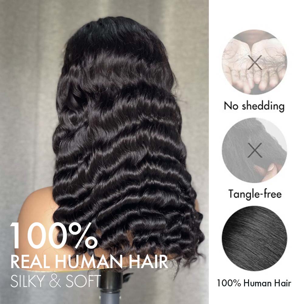M Hair 200% Density Silky Loose wave 5x5 Transparent Lace Full Frontal Wig 100% Human Hair