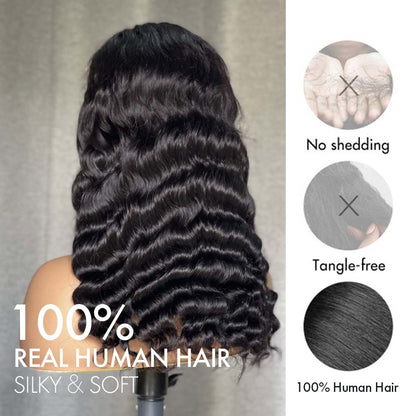 M Hair 200% Density Silky Loose wave 5x5 Transparent Lace Full Frontal Wig 100% Human Hair