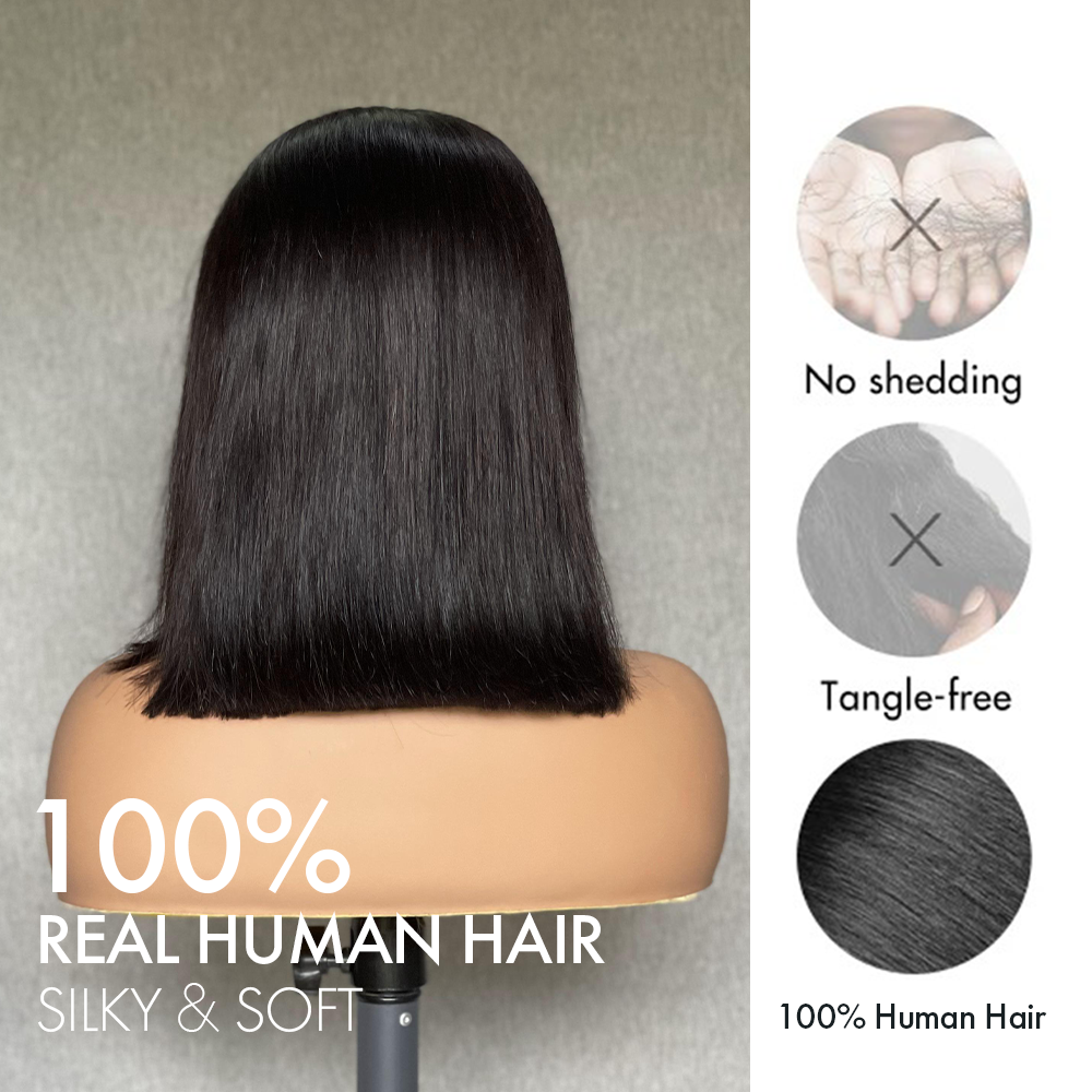 M Hair 200% Density 13x6 HD Lace Frontal Silky Straight Bob Wig 100% Human Hair