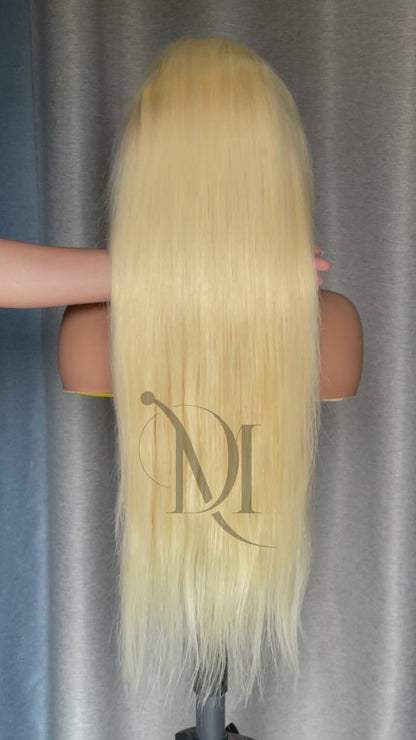 M Hair 200% Density 613# Blonde Wig Silky Straight 13x6 HD Lace Full Frontal Wig 100% Human Hair