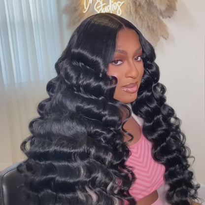 M Hair 200% Density Silky Loose wave 5x5 Transparent Lace Full Frontal Wig 100% Human Hair