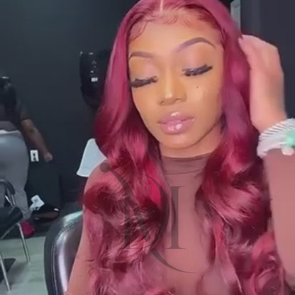 M Hair 200% Density 99J# Burgundy Color Wig Body Wave 13x4 Transparent Lace Full Frontal Wig