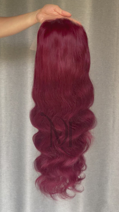 M Hair 200% Density 99J# Burgundy Color Wig Body Wave 13x4 Transparent Lace Full Frontal Wig